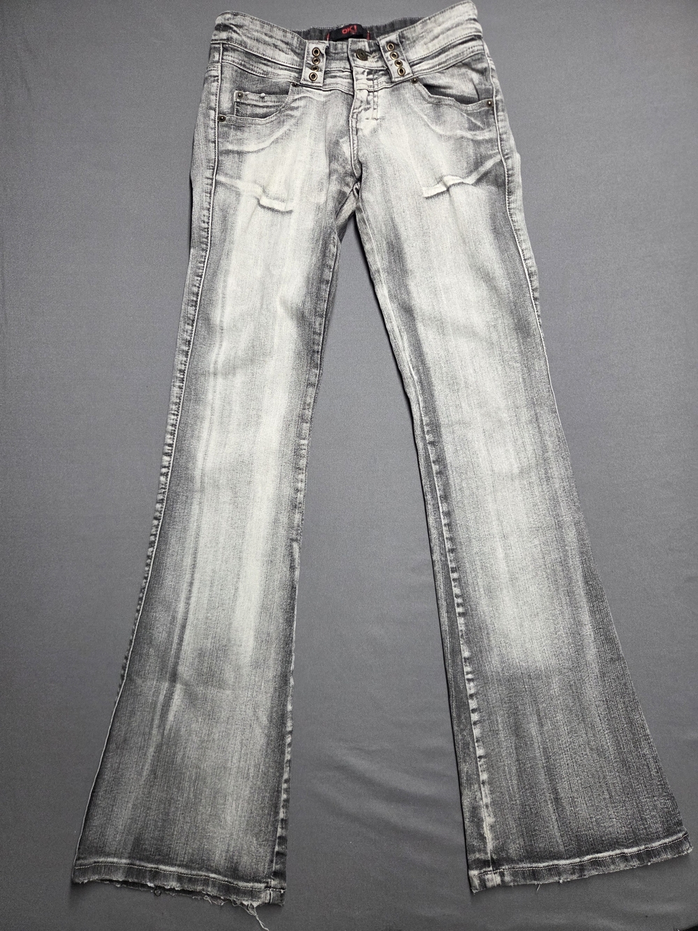 Vintage Y2K OK1 Double Button Acid Wash Grey Flare Jeans Women's Size (26x32)